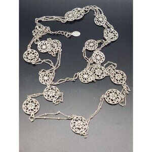 Bijoux Terner Silver Tone Necklace Saturn Chain Double Strand Round Stations 24"